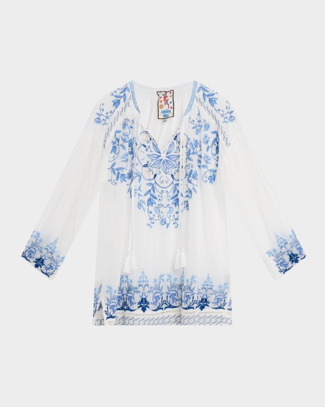 Margot Floral-Embroidered Georgette Blous